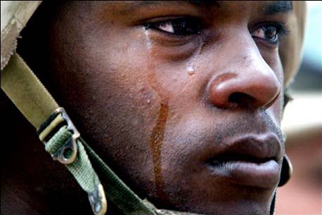 A soldier crying
